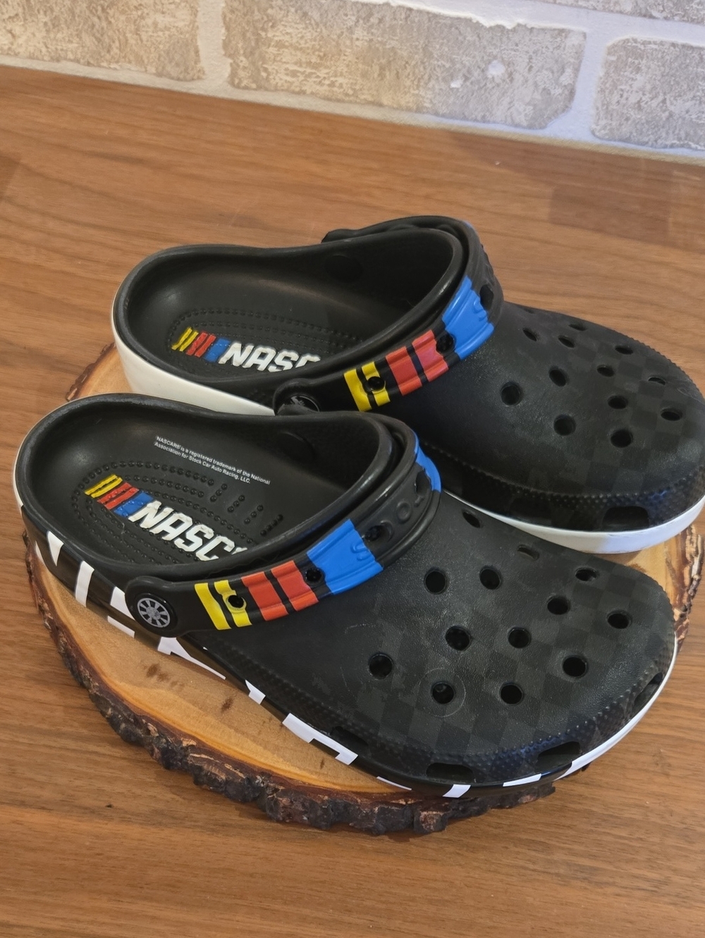 Nascar Black Kids CROCS with Blue, Red & Yellow Accents